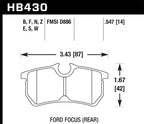 Hawk 00-07 Ford Focus HPS 5.0 Rear Street Brake Pads dimensions