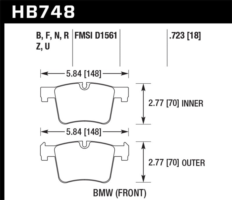 Hawk 13-14 BMW 328i/328i xDrive / 2014 428i/428i xDrive HP Plus Front Brake Pads dimensions and specifications.