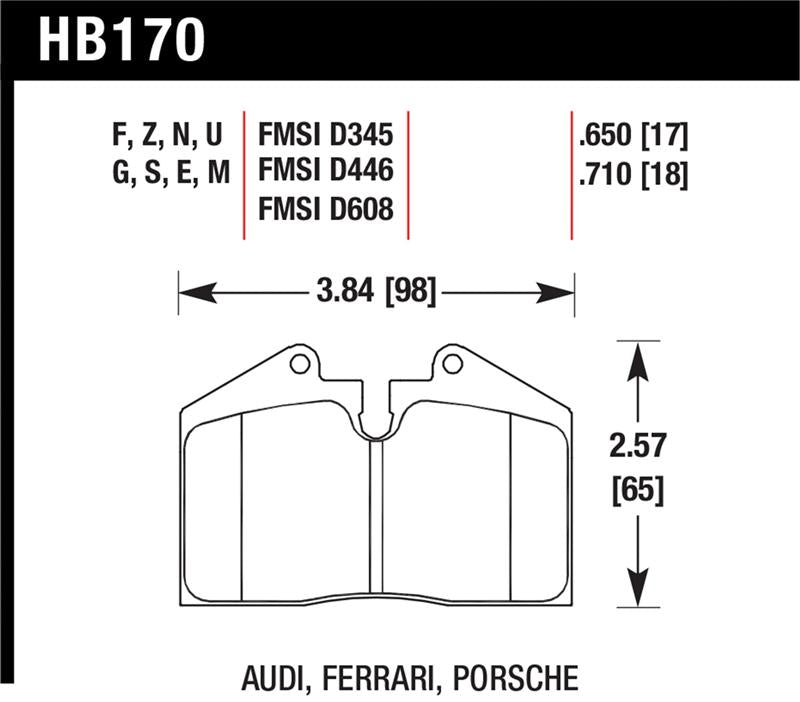 HB170 brake pad specifications for Audi, Ferrari, Porsche