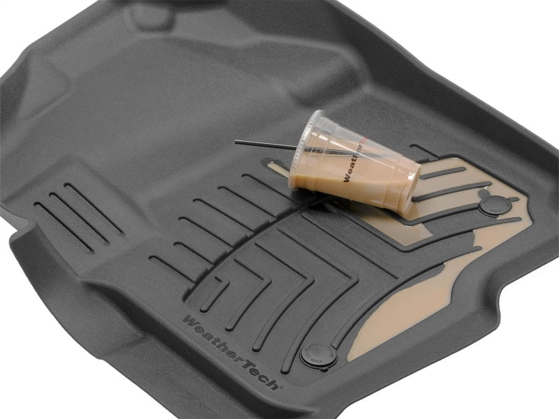 Weathertech 12-19 Dodge Ram 1st & 2nd Row Black 3D Floor Liners HP with spilled drink.