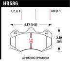 Hawk AP Racing CP7040 DTC-70 Race Brake Pads dimensions diagram