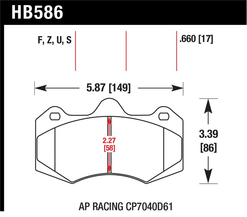 Hawk AP Racing CP7040 DTC-70 Race Brake Pads dimensions diagram