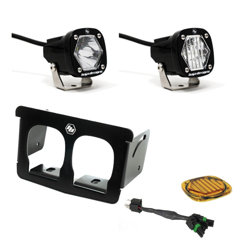 Baja Designs Suzuki DRZ400/S/SM/DR650/SE/R/RE/S Dual S1 Headlight Kit with mounting hardware, offroad lighting.