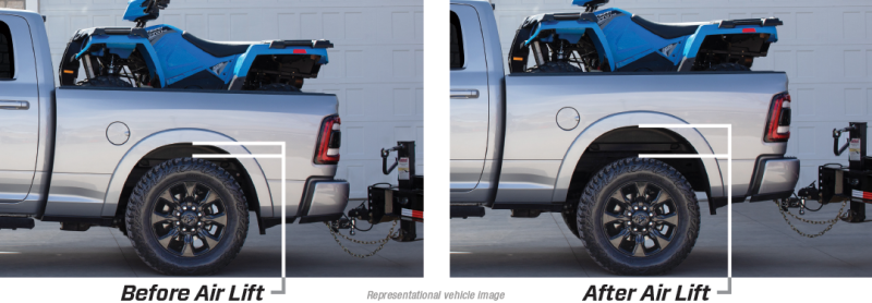 Air Lift 2023 Ford F250/F350 Super Duty LoadLifter 5000 Air Spring Kit before and after installation image