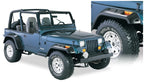 Bushwacker 87-95 Jeep Wrangler Cutout Style Flares 4pc Cutting Optional Not Renegade - Black on a blue Jeep.