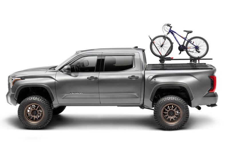Retrax 2007-2020 Toyota Tundra CrewMax 5.5ft Bed RetraxPRO XR with Deck Rail System on modified truck with bike rack