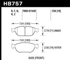 Hawk Audi 2013 A5 Quattro / 12-16 A6 Quattro/A7 Quattro/A8 Quattro HPS 5.0 Front Brake Pads dimensions schematic