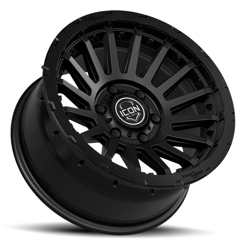 ICON Recon Pro 17x8.5 6x5.5 0mm Offset 4.75in BS 106.1mm Bore Satin Black Wheel for offroad performance upgrades.