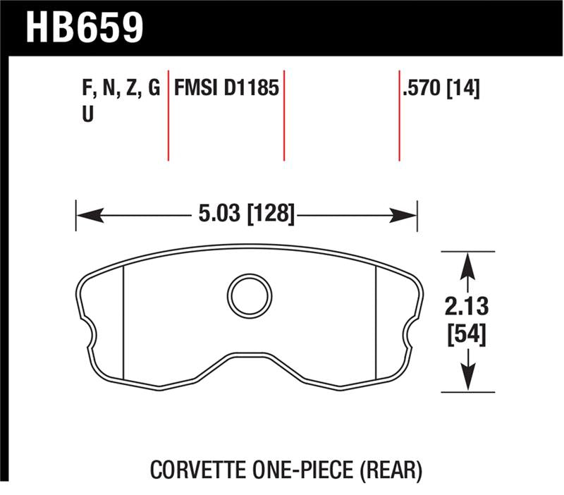 Hawk 06-10 Chevy Corvette (Improved Pad Design) Rear Performance Ceramic Street Brake Pads dimensions drawing