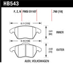 Hawk 2006-2009 Audi A3 TFSIi Quattro 2.0 HPS 5.0 Front Brake Pads dimensions