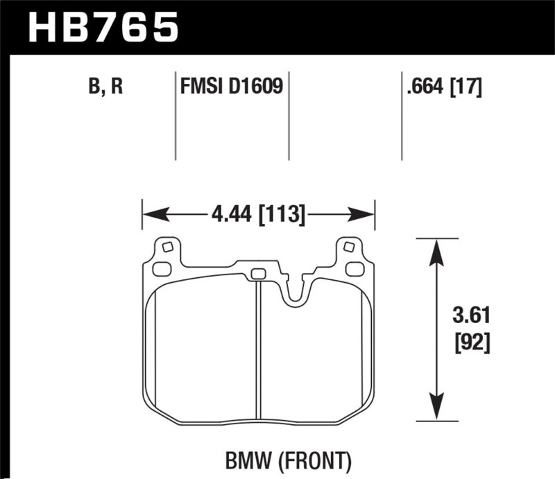 Hawk 2012-2015 BMW 228i DTC-60 Race Front Brake Pads dimensions