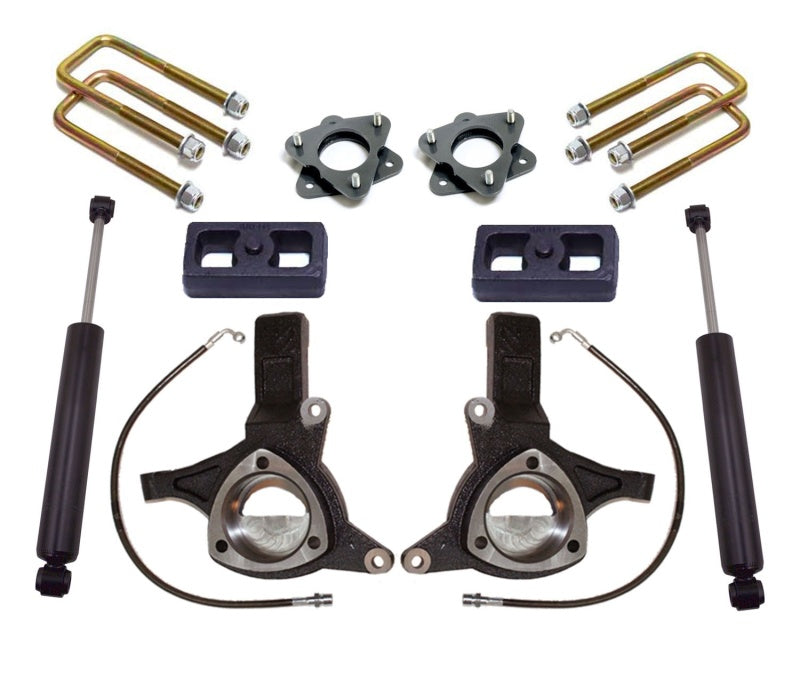 MaxTrac 07-16 GM C1500 2WD w/Cast Steel Susp. 6in/3in Spindle Lift Kit w/MaxTrac Shocks parts and components