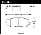 Hawk 2006-2007 Subaru B9 Tribeca Limited HPS 5.0 Front Brake Pads dimensions diagram