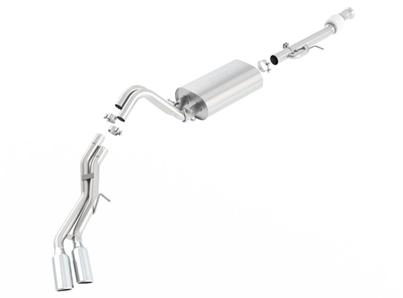 Borla 15-16 Cadillac Escalade ESV 6.2L Auto Trans Dual Round Rolled Truck Side Exit Catback Exhaust system with chrome tips.