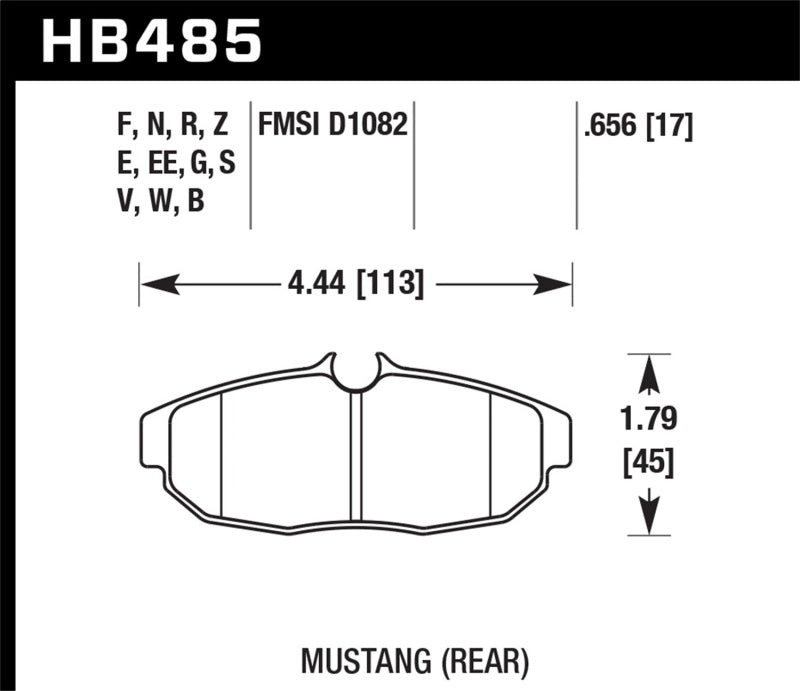 Hawk 08-09 Mustang Bullitt/05-10 & 12-13 Mustang GT/05-13 Mustang V6 Blue 9012 Race Rear Brake Pads dimensions diagram