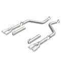 MagnaFlow Axle-Back, SS, 3in, Quad Split Rear 3.5 Tips 2015 Dodge Challenger incl SRT Hellcat exhaust system parts.