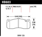 Hawk BMW 135i HP+ Street Front Brake Pads dimensions drawing