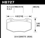 Hawk 2014 Chevrolet Corvette DTC-60 Rear Brake Pads dimensions
