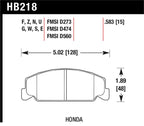 Hawk 88-89 Civic Si / 92-00 Civic CX / 88-00 DX / 98-00 GX HPS Street Front Brake Pads dimensions diagram