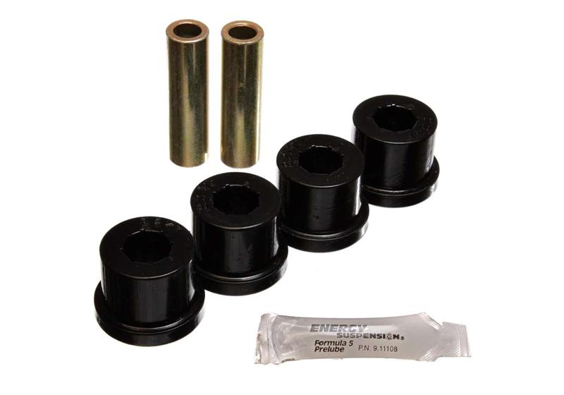 Energy Suspension 86-91 Mazda RX7 Black Rear Control Arm Bushing Set with polyurethane bushings and installation grease.
