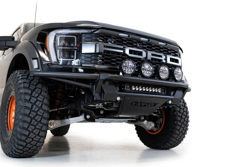 Addictive Desert Designs 21-22 Ford Raptor PRO Bolt-On Add-On Light Hoop (Req F218102070103) with offroad lighting accessories.