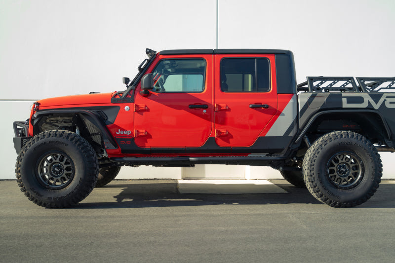 DV8 Offroad 20-23 Jeep Gladiator JT Rock Skins on red Jeep