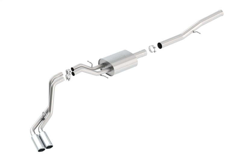Borla 14 Silv/Sierra 1500 EC Std/CC Short 143.5in WB ATAK Dual Rolled Side Exit Cat-Back Exhaust system with dual tips.