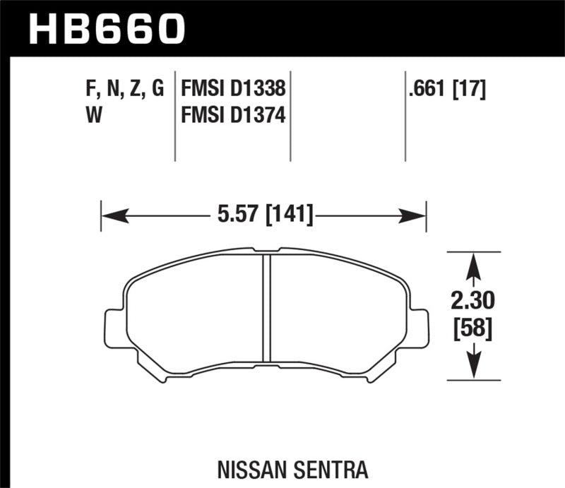 Hawk 09-10 Nissan Maxima / 08-10 Rogue / 07-09 Sentra SE-R / 10 Sentra SE-R M/T HPS Street Front Br dimensions and specs