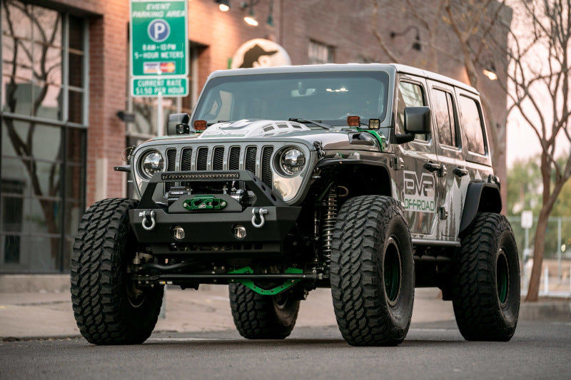 DV8 Offroad 18-22 Jeep Gladiator Wrangler LED Projector Headlights on modified Jeep with offroad tires and suspension lift