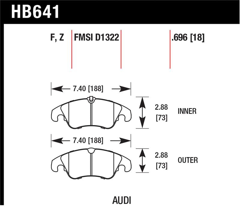 Hawk 09-10 Audi A4/A4 Quattro/A5 Quattro/Q5/S5 / 10 S4 HPS Street Front Brake Pads specifications diagram