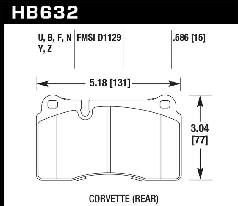 HB632 Corvette rear brake pad dimensions for Hawk 2007-2015 Volkswagen Tourareg Base/V6/V6-Sport/TDI HPS 5.0