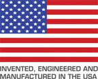 American flag with text stating invented, engineered, and manufactured in the USA