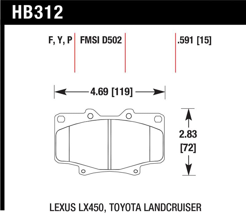 Hawk LTS Street Brake Pads specifications for Lexus LX450
