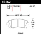 Hawk 02-03 WRX / 98-01 Impreza / 97-02 Legacy 2.5L / 98-02 Forester 2.5L D721 HPS Street Front Brake dimensions diagram