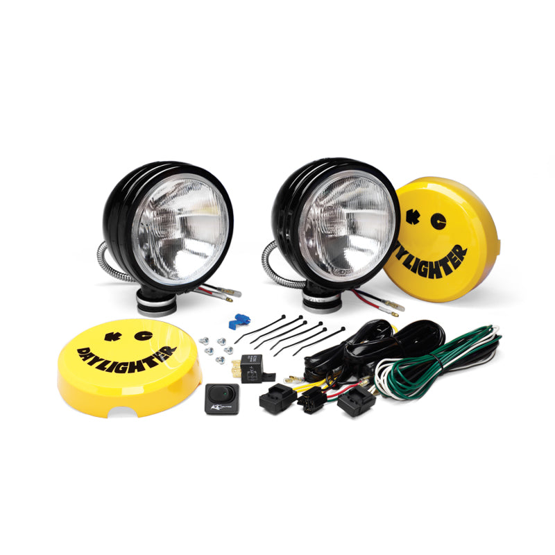 KC HiLiTES Daylighter 6in. Halogen Light 100w Spread Beam (Pair Pack System) - Black SS with accessories and mounting hardware