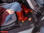 WeatherTech 11+ Ford F250/F350/F450/F550 Rear FloorLiner - Black with a person wearing brown boots