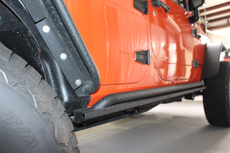 Fishbone Offroad 07-18 Jeep Wrangler JK 4 Door Rubicon Steel Rock Slider - Black Textured Powdercoat Secondary image