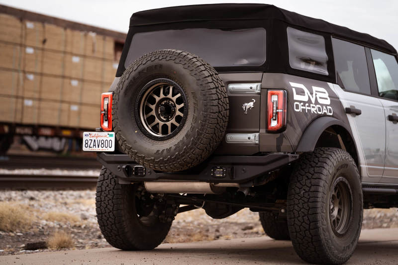 DV8 Offroad 21-22 Ford Bronco FS-15 Series Rear Bumper with spare tire and offroad accessories