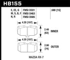 Hawk 93-95 Mazda RX-7 HP+ Street Front Brake Pads dimensions