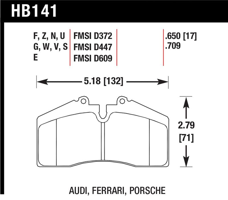 Hawk 94-96 Ferrari 456GT Rear / 91-94 Porsche 911 Rear / 94-98 Porsche 911 Front / 86-91 Porsche 928 brake pad specs