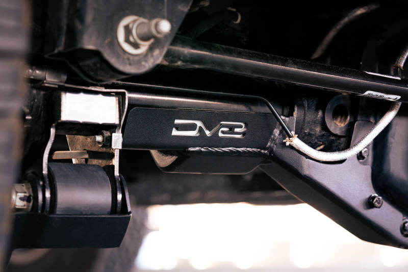 DV8 Offroad 21-22 Ford Bronco Rear Differential Skid Plate close-up with undercarriage details.