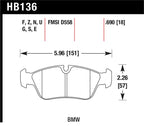 Hawk HPS Street Brake Pads dimensions for BMW vehicles