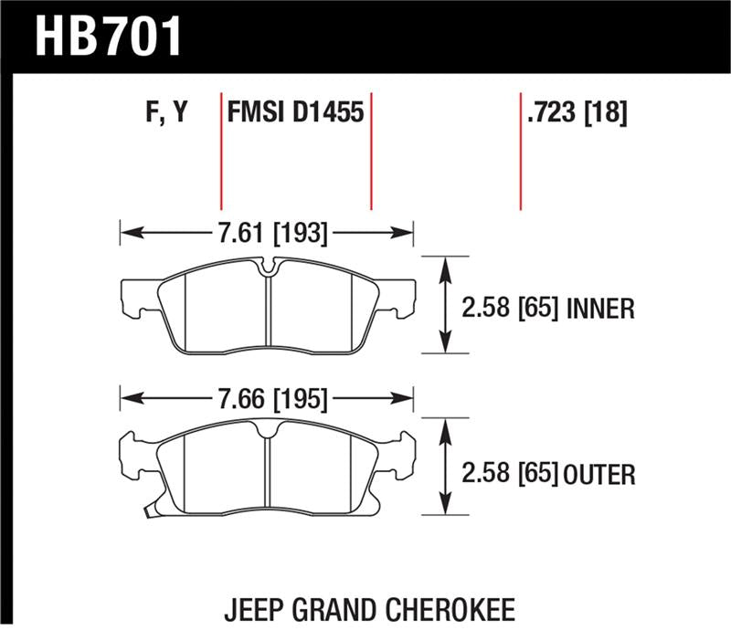 Hawk 11-12 Dodge Durango / 11-12 Jeep Grand Cherokee LTS Front Street Brake Pads specifications and dimensions