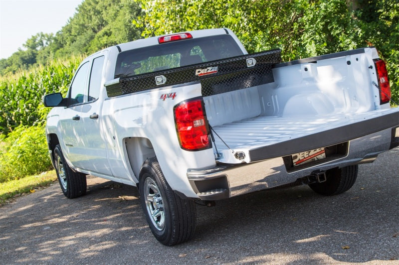 Deezee Universal Tool Box - Red Crossover - Single Lid Black BT Full Size on truck bed with offroad accessories