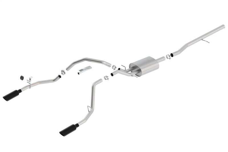 Borla 14 Sierra 1500 C/B S-Type Exhaust/2.75in Into Dual 2.25in Out 4in Split Rear Exit-Black Chrome components