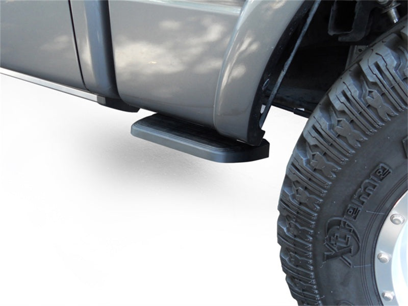 AMP Research 17-22 Ford F-250/350 SuperDuty All Beds BedStep2 - Black side step installation on truck with offroad tire