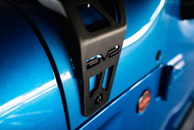 DV8 Offroad 20-22 Jeep JL 392/ Jeep JT Mojave Edition Dual Pod Light Mounts on Blue Jeep