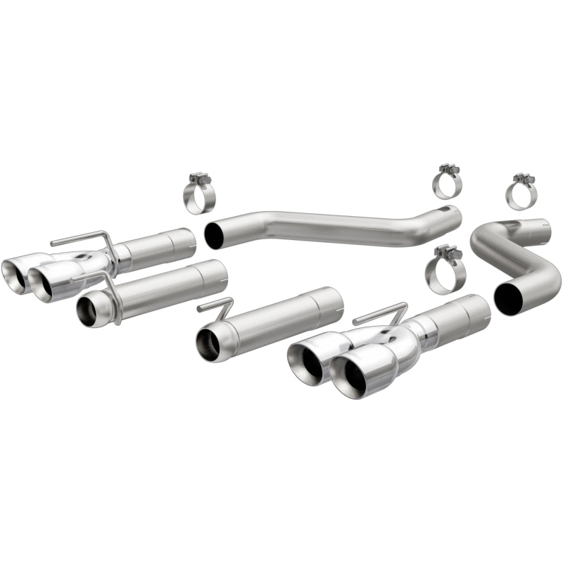 MagnaFlow Axle-Back, SS, 3in, Quad Split Rear 3.5 Tips 2015 Dodge Challenger incl SRT Hellcat exhaust system components