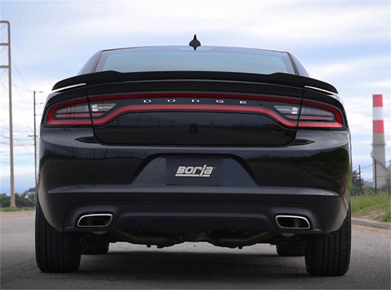 Borla 2017 Dodge Charger R/T 5.7L ATAK Catback Exhaust w/o Tips (w/MDS Valves ONLY) rear view with sleek design.