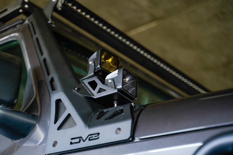 DV8 Offroad 2018+ Jeep Wrangler JLO A Pillar Dual Light Pod Mounts with LED lights